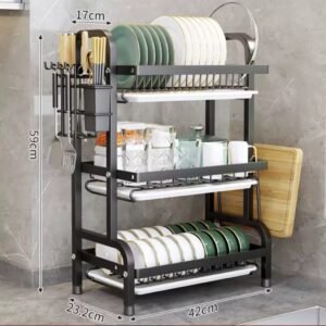 3-Tier Stainless Steel Dish Rack (Black)