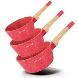 UCC LIFE Granite Saucepan Set (Red - 3 Pcs)