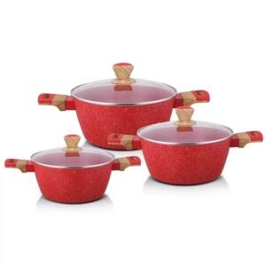 UCC LIFE Granite Casserole Pot Set (Red - 3 Pcs)