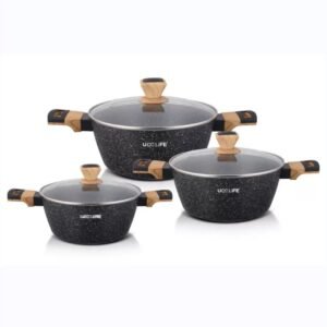 UCC LIFE Granite Casserole Pot Set (Grey - 3 Pcs)