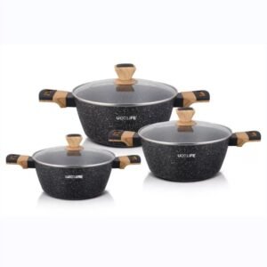 UCC LIFE Granite Casserole Pot Set (Grey - 3 Pcs)